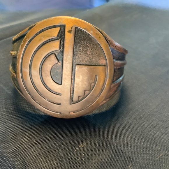 Vintage Space Style Wide Solid Copper Adjustable Engraved Cuff Bracelet - Picture 3 of 6